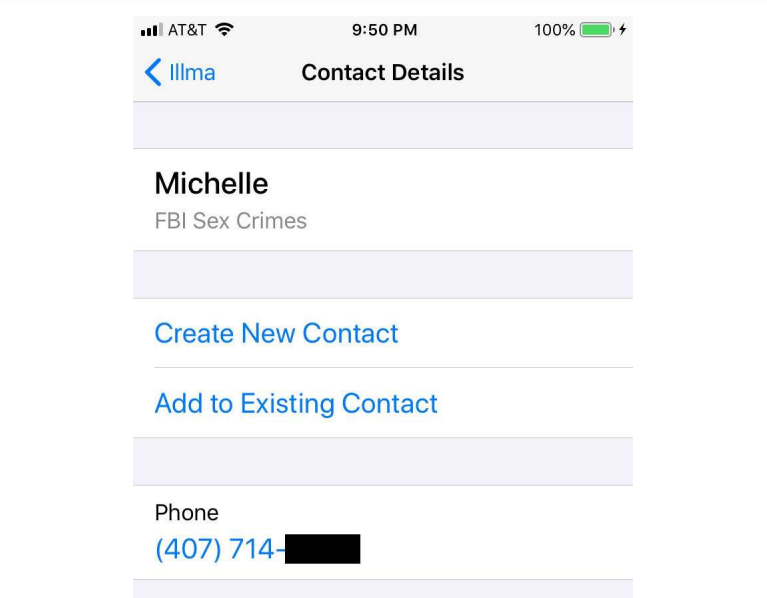 Illma Gore shares Michelle Langer contact with Michele Meyer -- owner of the phone number listed on the fake FBI letter
