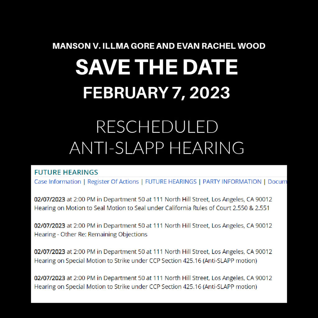 Justice for Marilyn Manson I Anti-Slapp Hearing Date rescheduled for February 7, 2023