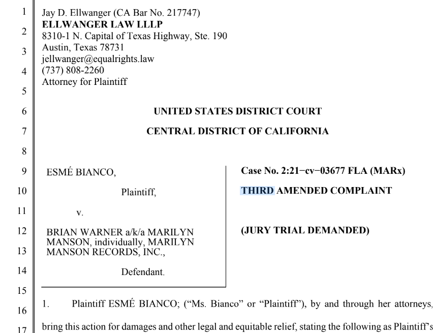 Esme Bianco THIRD Amended Lawsuit