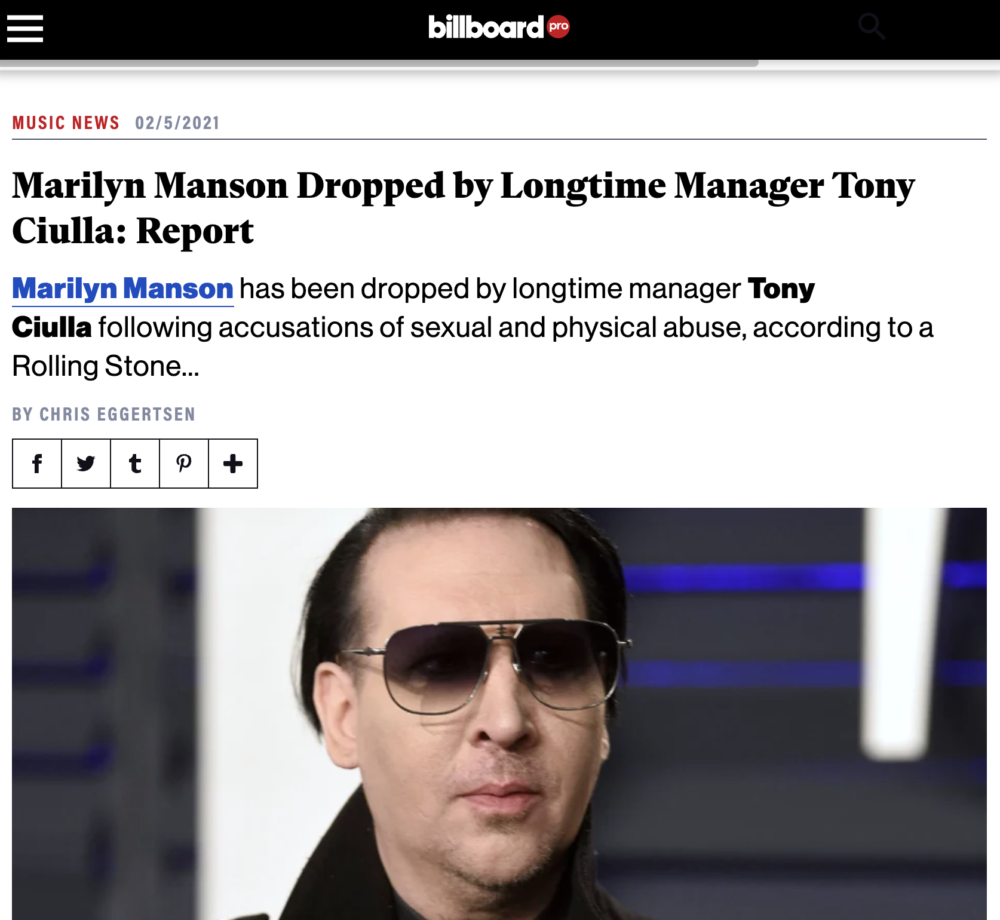 Justice for Marilyn Manson I Article on Manson's long time manager Tony Ciulla