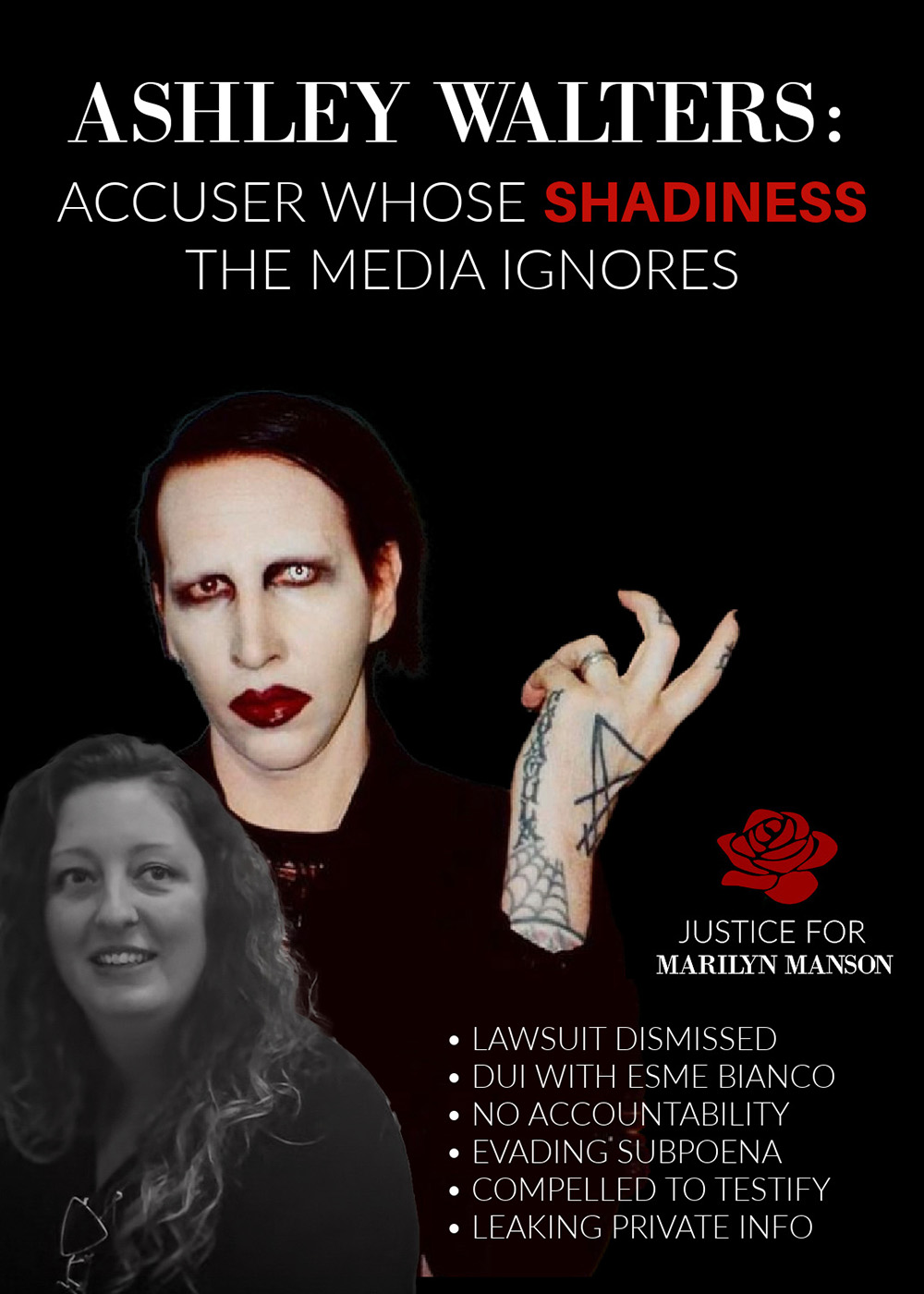 Ashley Walters Marilyn Manson shadiness in the abuse hoax built by Evan Rachel Wood and her employee Ashley Illma Gore