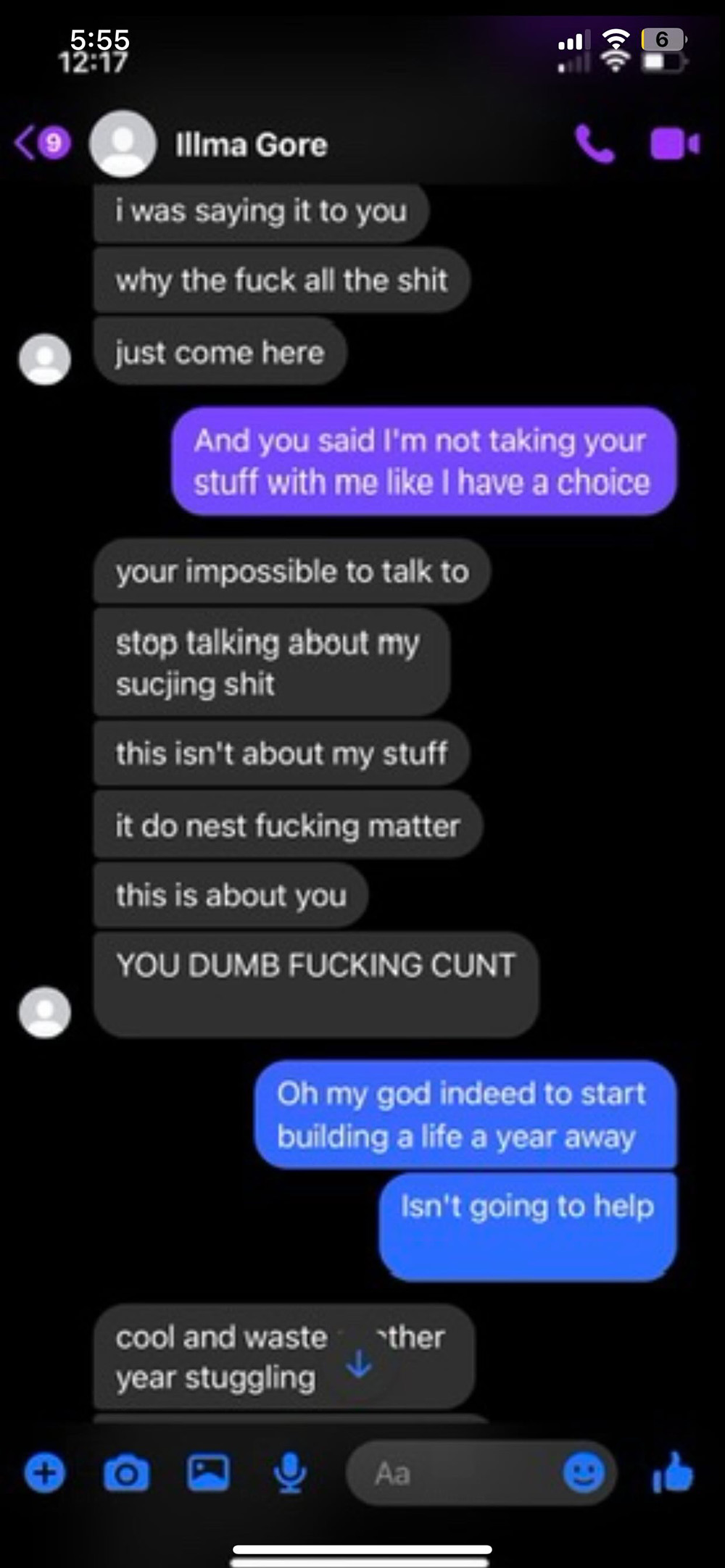Ashley Illma Gore abusive messages to her sister Bryton Gore