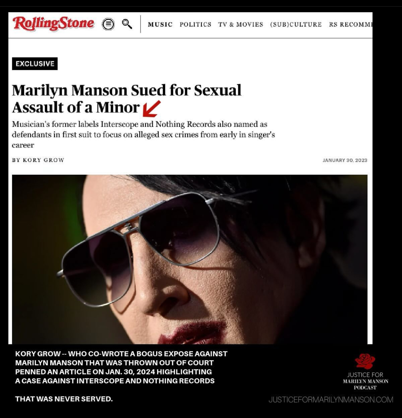 Rolling Stone Marilyn Manson hypocrisy and Jeff Anderson + Karen Barth Menzies Lawsuit that was never served